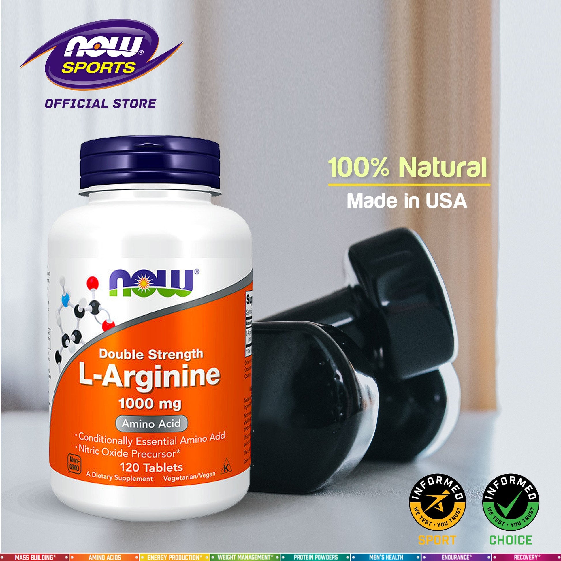 NOW Supplements, L-Arginine 1,000 mg, Nitric Oxide Precursor*, Amino Acid, 120 Tablets - Bloom Concept