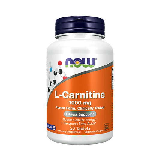 NOW Supplements, L-Carnitine 1,000 mg, Purest Form, Amino Acid, Fitness Support*, 50 Tablets - Bloom Concept