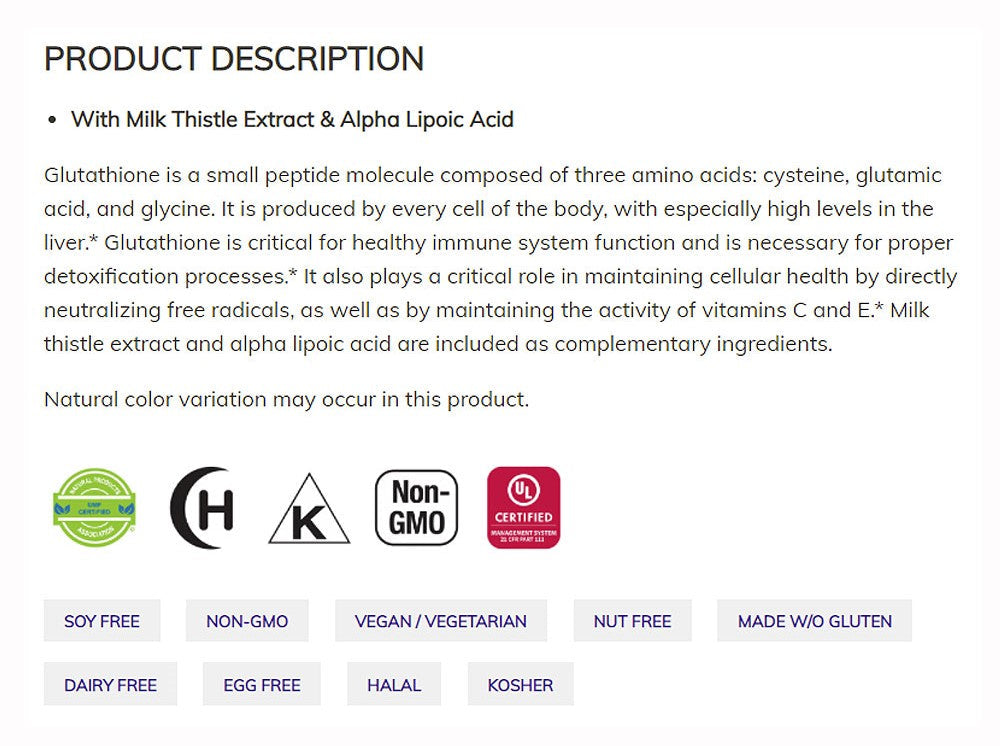 NOW Supplements, Glutathione 500 mg, With Milk Thistle Extract & Alpha Lipoic Acid, Free Radical Neutralizer*, 60 Veg Capsules - Bloom Concept