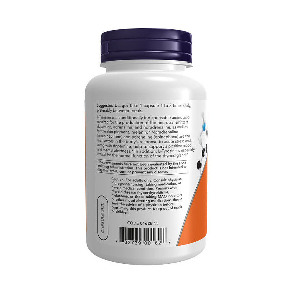 NOW Supplements, L-Tyrosine 500 mg, Supports Mental Alertness*, Neurotransmitter Support*, 120 Capsules - Bloom Concept