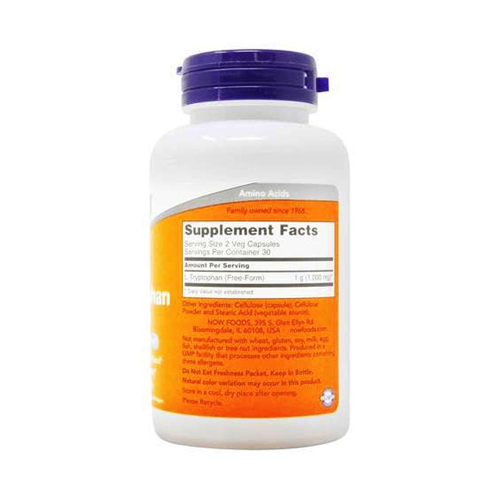 NOW Supplements, L-Tryptophan 500 mg, Encourages Positive Mood*, Supports Relaxation*, 60 Veg Capsules - Bloom Concept