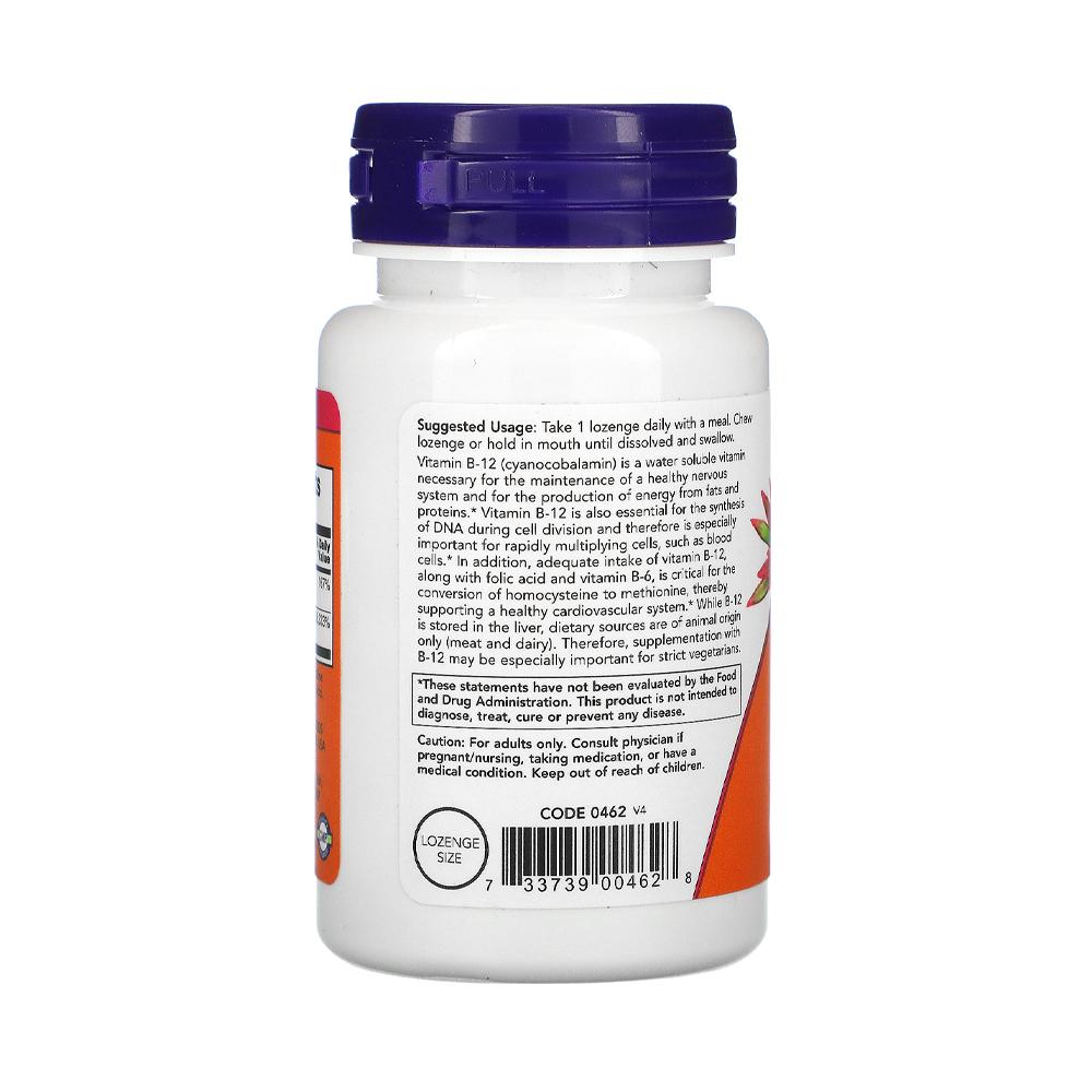 NOW FOODS Supplements, Vitamin B-12 5,000 mcg, With Folic Acid, Nervous System Health*, 60 Lozenges - Bloom Concept