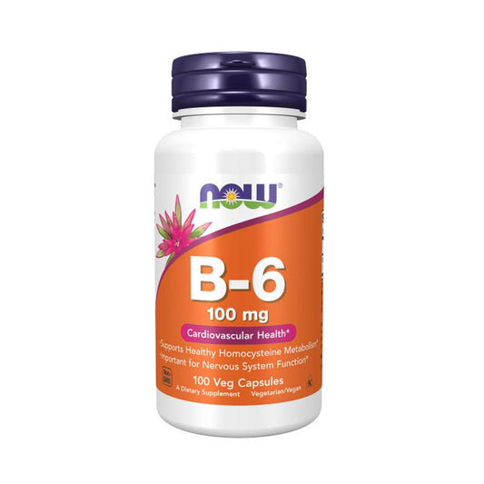 NOW FOODS Supplements, Vitamin B-6 (Pyridoxine HCl) 100 mg, Cardiovascular Health*, 100 Veg Capsules - Bloom Concept