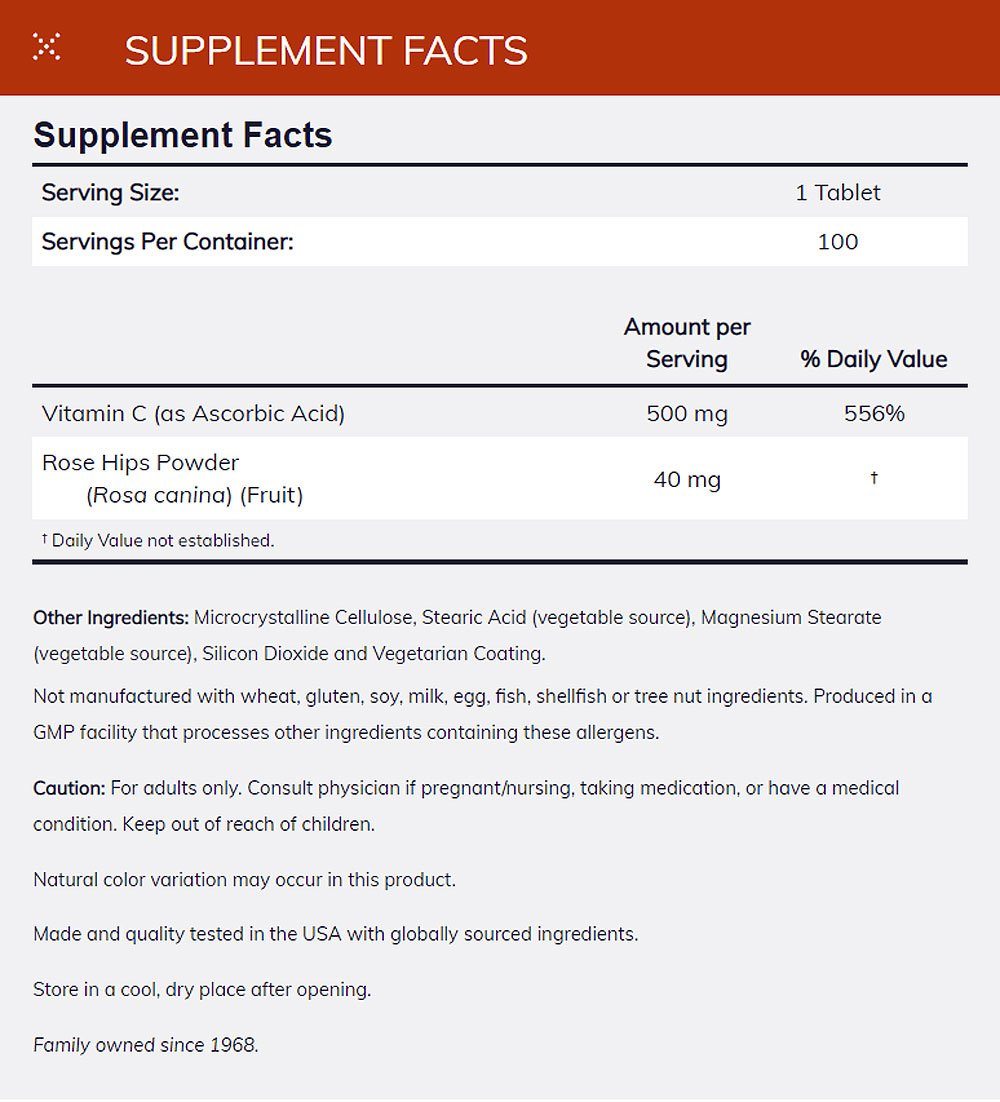 NOW FOODS Supplements, Vitamin C-500 with Rose Hips, Antioxidant Protection*, 100 Tablets - Bloom Concept