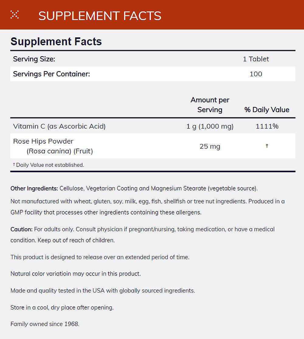 NOW Foods Vitamin C-1,000 with Rose Hips, Sustained Release, Antioxidant Protection, 100 Tablets - Bloom Concept