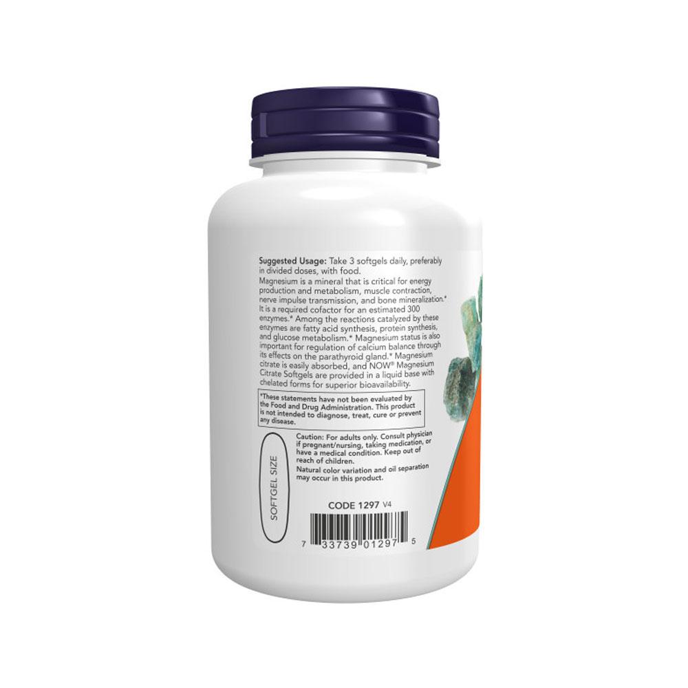 NOW FOODS Supplements, Magnesium Citrate, With Glycinate & Malate, Nervous System Support*, 90 Softgels - Bloom Concept