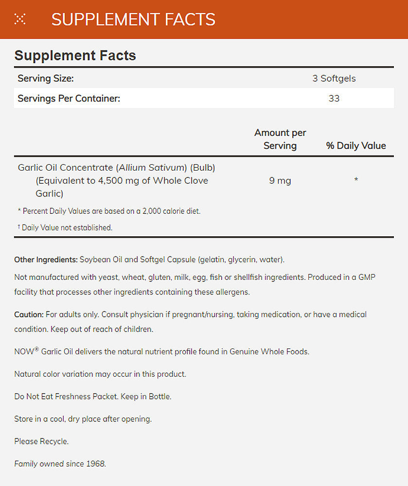 NOW Supplements, Garlic Oil 1500 mg, Serving Size Equivalent to Whole Clove Garlic, 100 Softgels - Bloom Concept