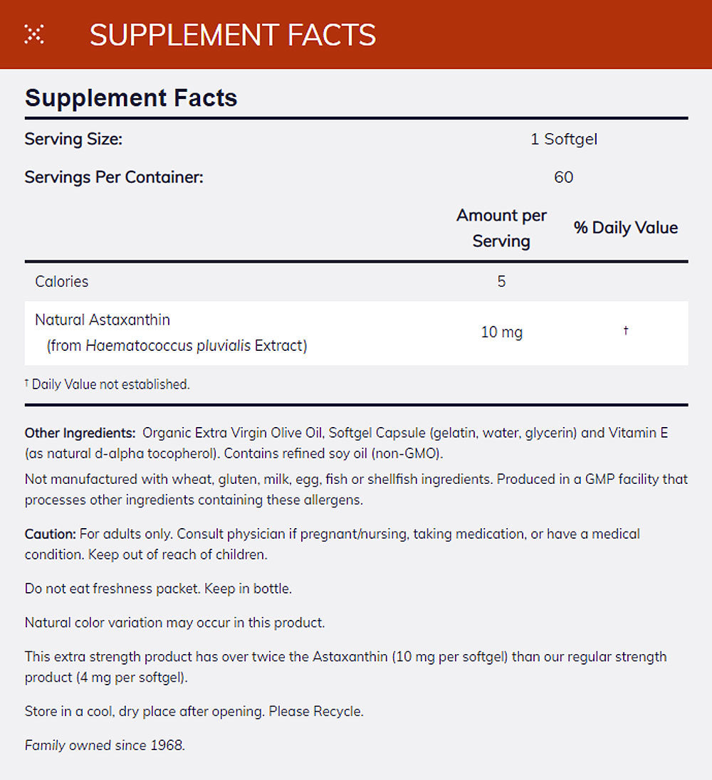 NOW Foods Supplements, Astaxanthin 10mg, Extra Strength, 60 Softgels - Bloom Concept