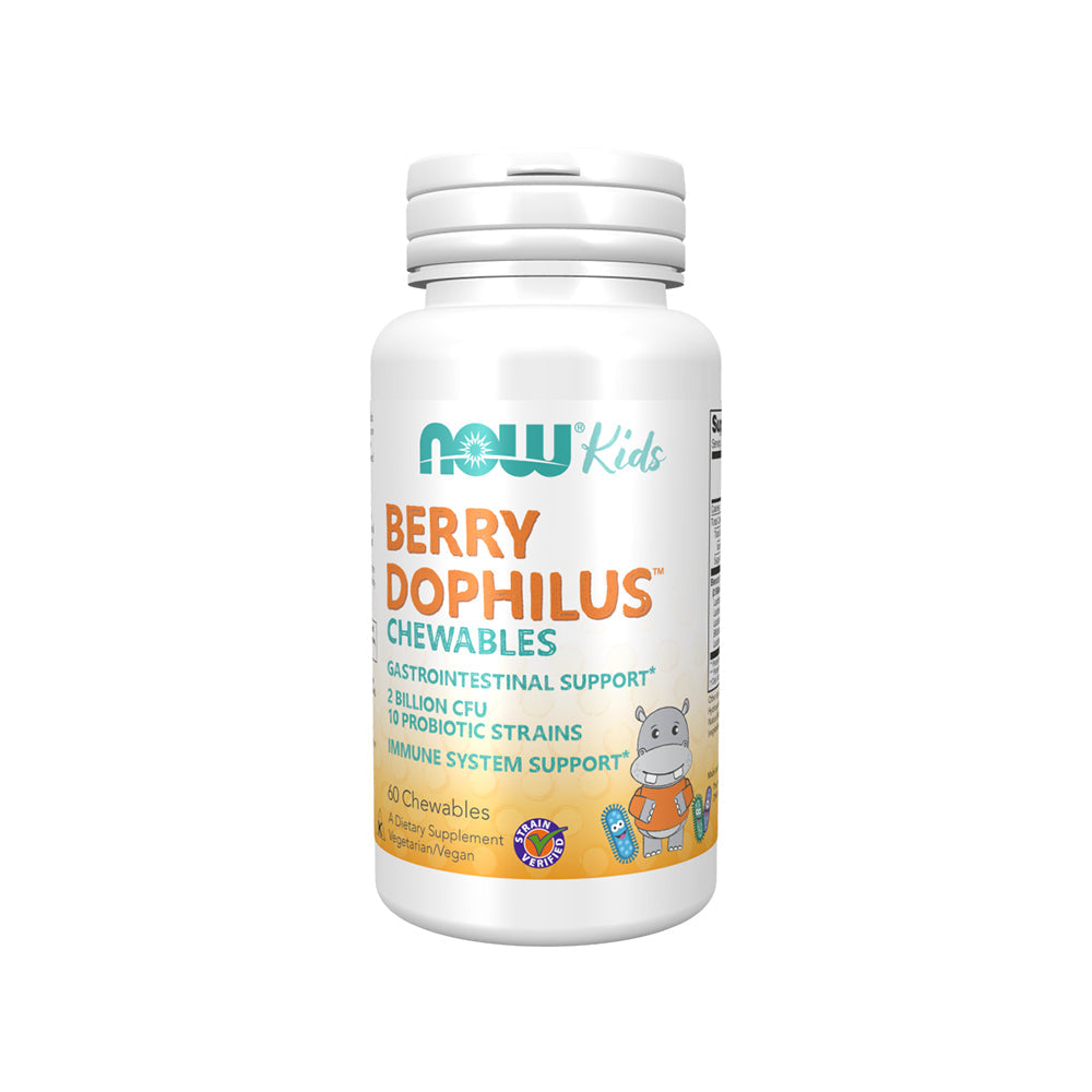 NOW Supplements, Kids BerryDophilus with 2 Billion, 10 Probiotic Strains, Xylitol Sweetened, Strain Verified, 60 Chewables--Best by 01/24 - Bloom Concept