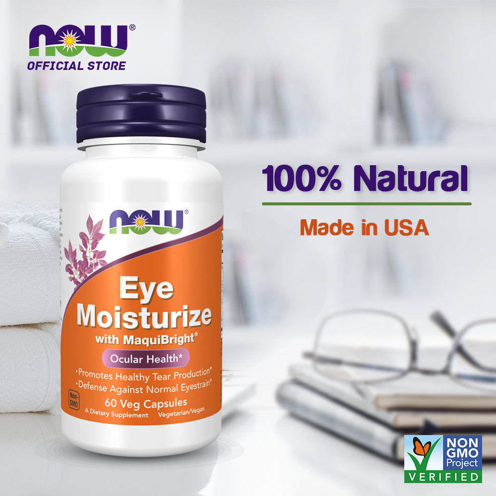 NOW Foods Eye Moisturize with MaquiBright, Ocular Health, Promotes Healthy Tear Production, Defense Against Normal Eyestrain, 60 Veg Capsules - Bloom Concept