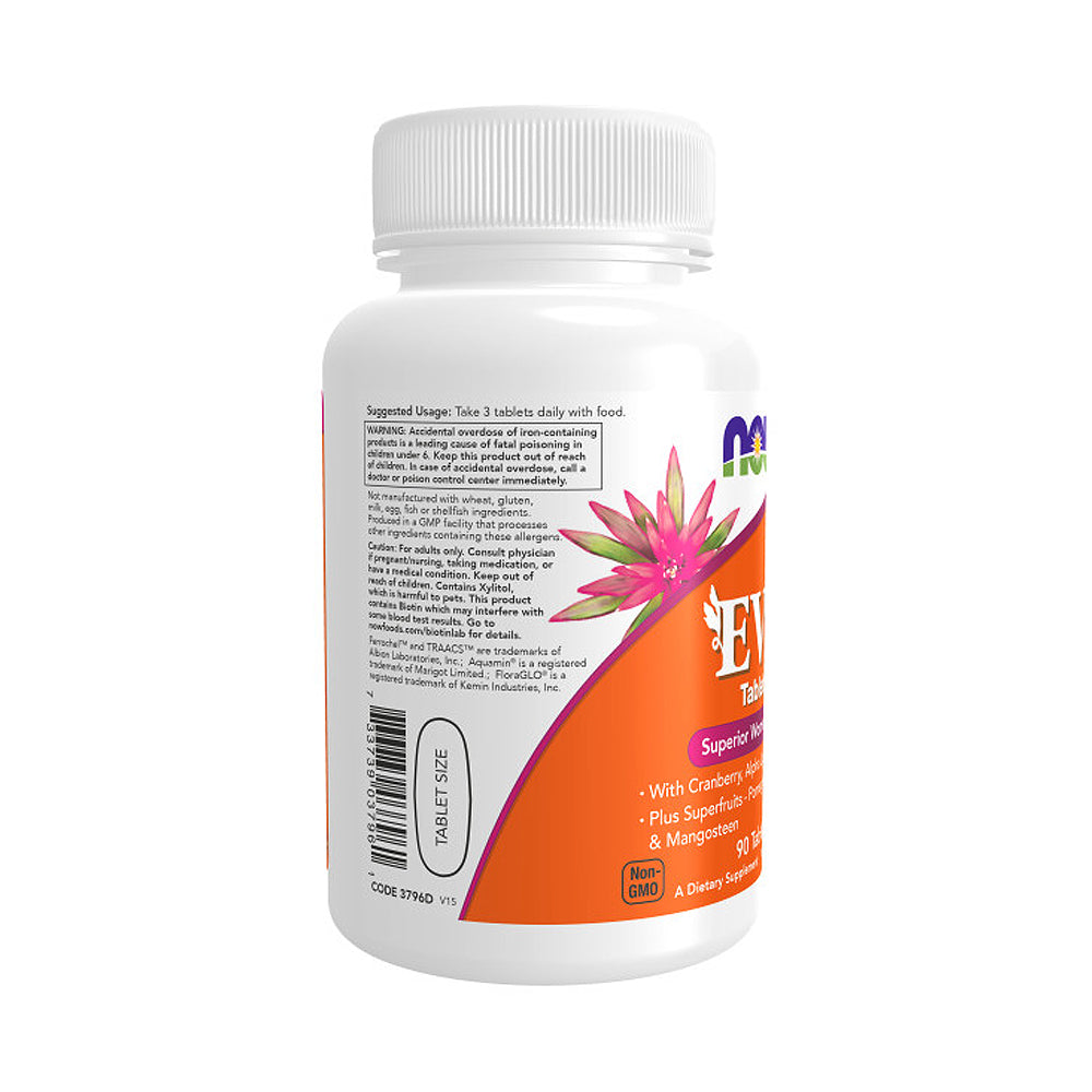 NOW Supplements, Eve Women's Multivitamin with Cranberry, Alpha Lipoic Acid and CoQ10, plus Superfruits - Pomegranate, Acai & Mangosteen, 90 Tablets - Bloom Concept