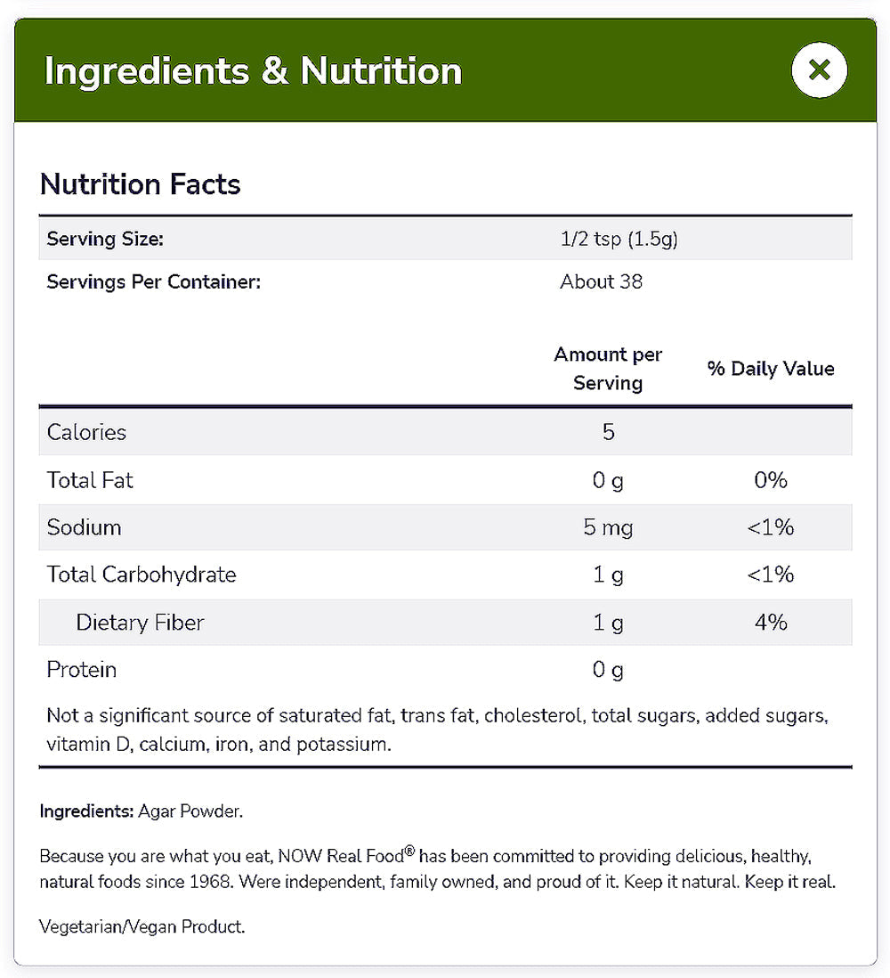 NOW Foods, Agar Pure Powder, Vegetarian Substitute for Gelatin, Gluten-free, Kosher, 2-Ounce (57 g) - Bloom Concept