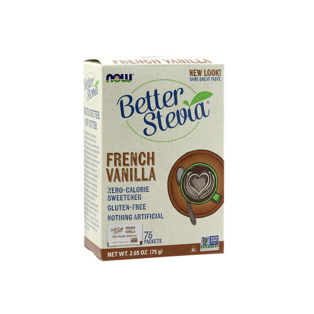 NOW Foods, BetterStevia, French Vanilla, Zero-Calorie Sweetener, Gluten-Free, Certified Non-GMO, 75 Packets/Box, 2.65 oz (75 g) - Bloom Concept