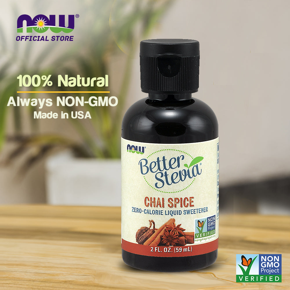 NOW Foods, Better Stevia, Liquid, Chai Spice, Zero-Calorie Liquid Sweetener, Low Glycemic Impact, Certified Non-GMO,(59 ml) - Bloom Concept