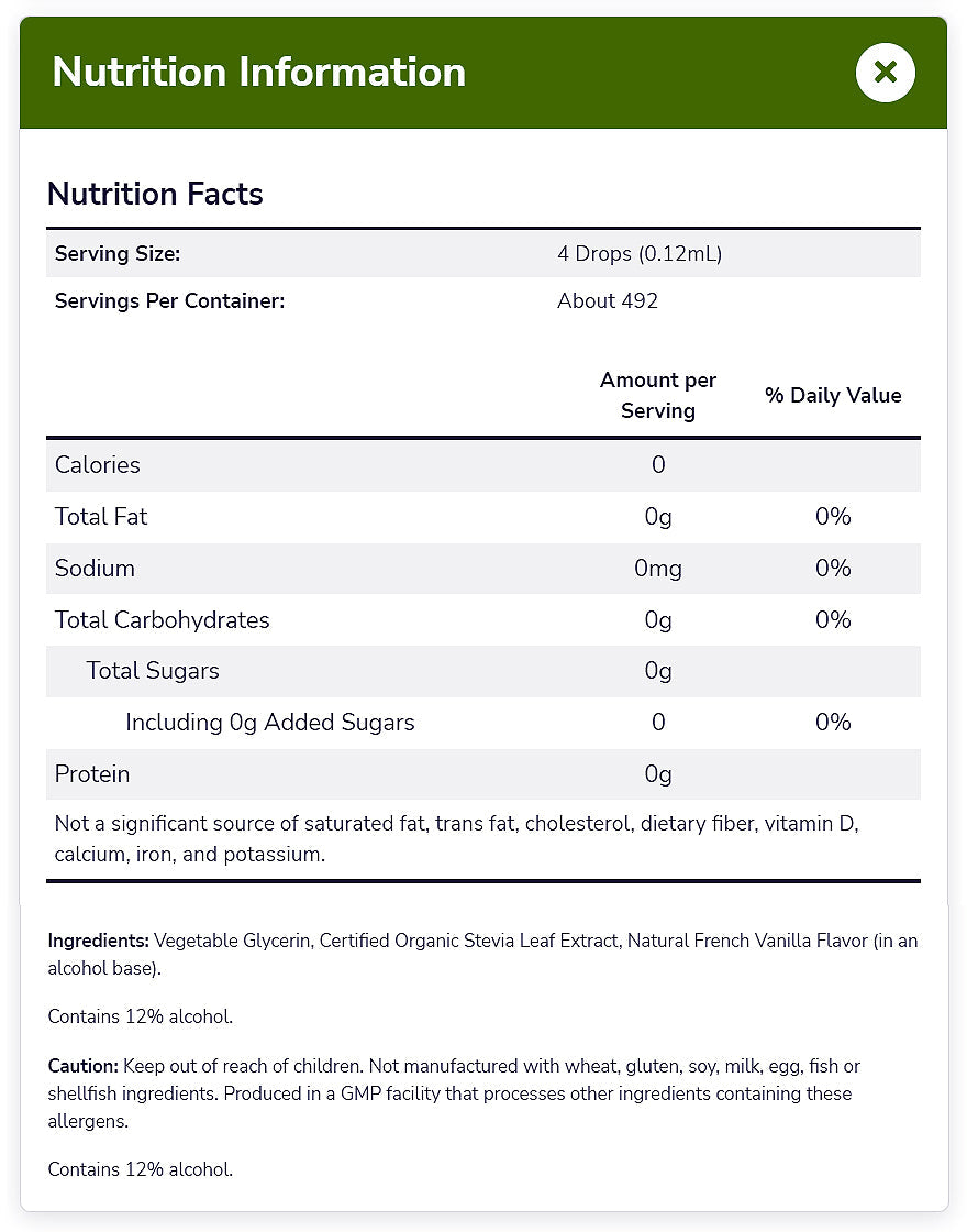 NOW Foods, Better Stevia Liquid, French Vanilla, Zero-Calorie Liquid Sweetener, Low Glycemic Impact, Certified Non-GMO, 2-Ounce (60 ml) - Bloom Concept