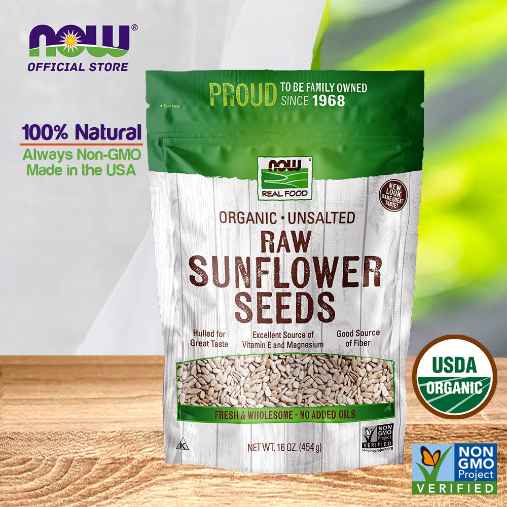 NOW Foods, Certified Organic Sunflower Seeds, Raw and Unsalted, Source of Fiber and Vitamin E, Hulled for Great Taste, Certified Non-GMO, 16-Ounce (454 g) - Bloom Concept