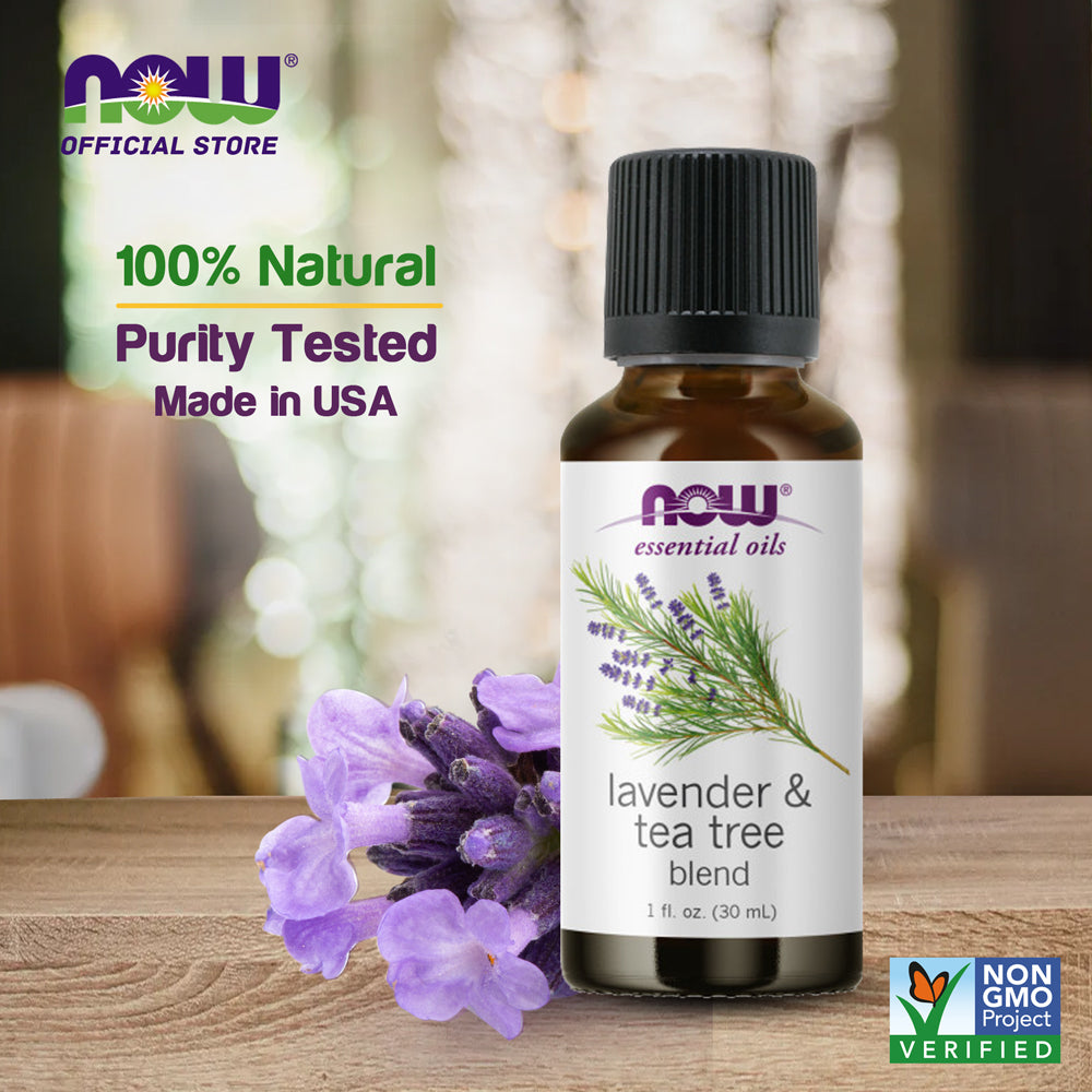 NOW FOODS Lavender & Tea Tree Oil, Stimulating Aromatherapy Scent, Blend of Pure Lavender Oil and Pure Tea Tree Oil, Vegan, (30 ml) - Bloom Concept