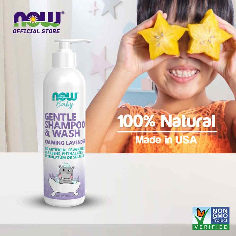 NOW Baby, Gentle Shampoo and Wash, Calming Lavender, Paraben Free, 8 Fluid Ounces (237ml) - Bloom Concept