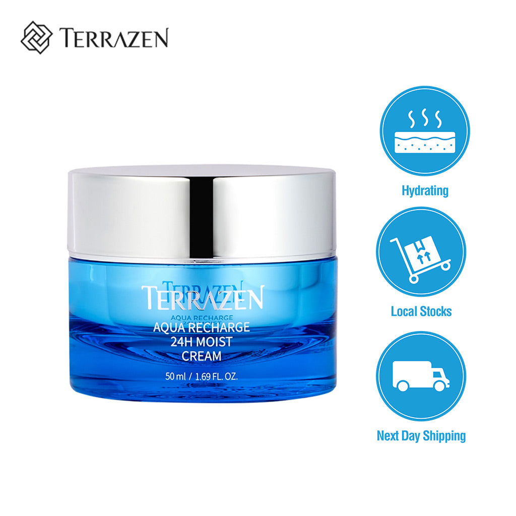 TERRAZEN AQUA RECHARGE 24H MOIST CREAM 24Hr lasting hydration - Dual Biotics, Hyaluronic Acids for ultimate hydration and nourishment 15ml/50ml - Bloom Concept