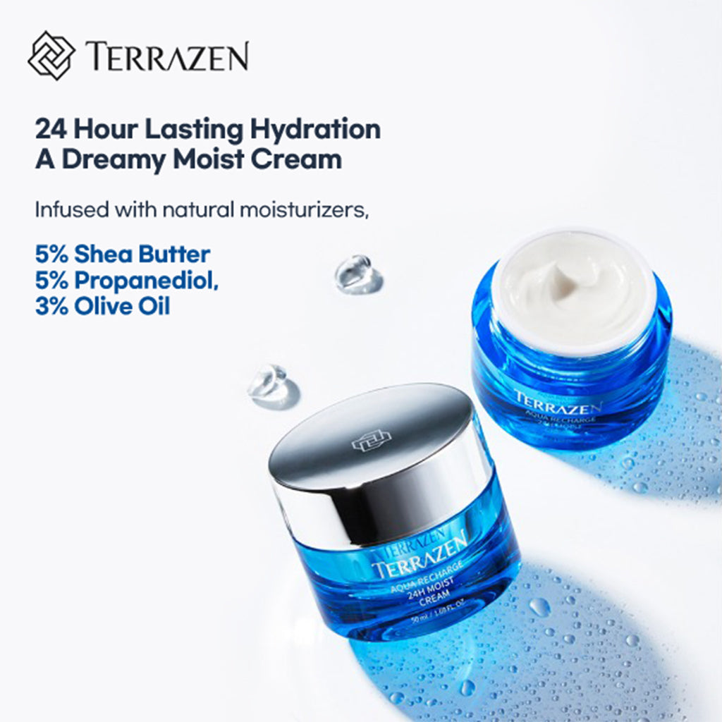 TERRAZEN AQUA RECHARGE 24H MOIST CREAM 24Hr lasting hydration - Dual Biotics, Hyaluronic Acids for ultimate hydration and nourishment 15ml/50ml - Bloom Concept