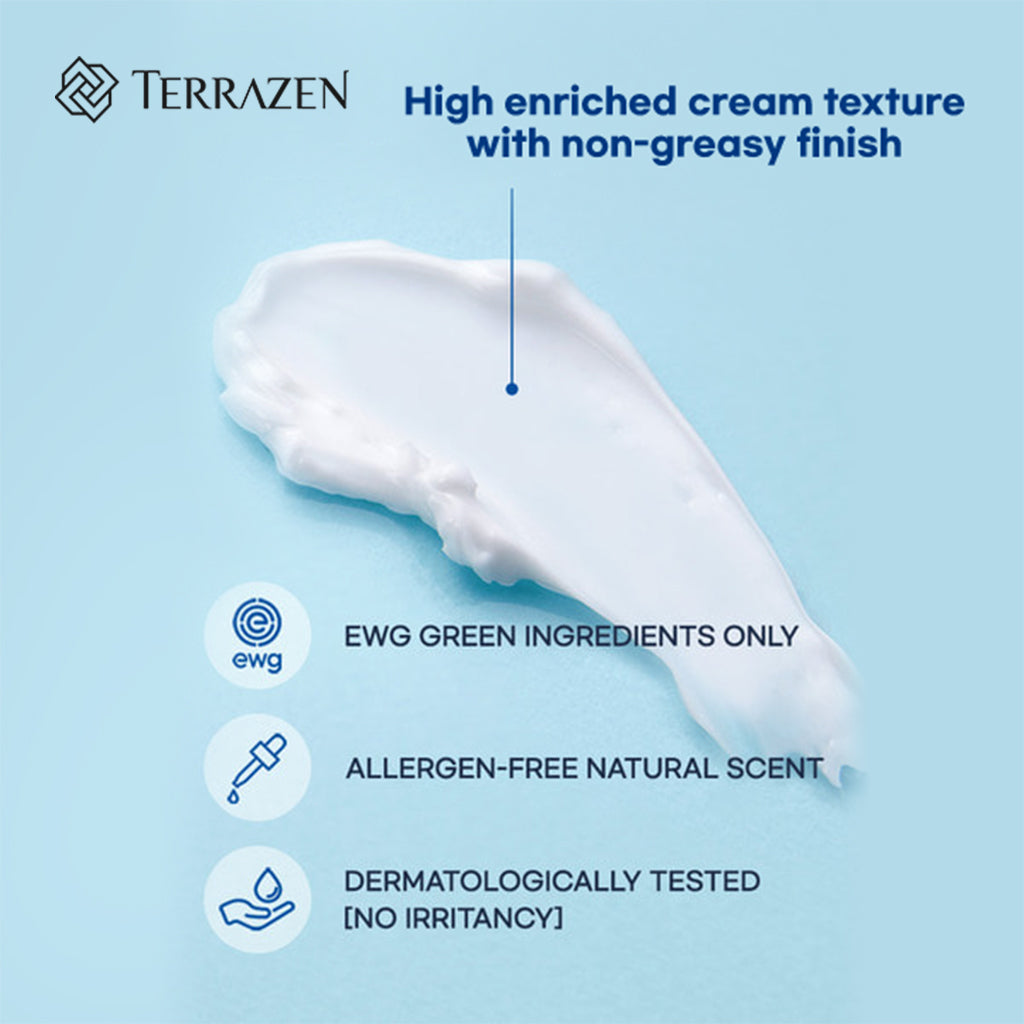 TERRAZEN AQUA RECHARGE 24H MOIST CREAM 24Hr lasting hydration - Dual Biotics, Hyaluronic Acids for ultimate hydration and nourishment 15ml/50ml - Bloom Concept